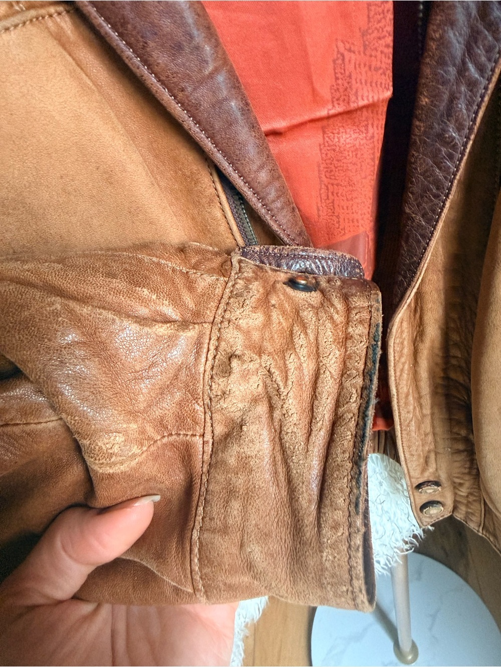 Vintage 90s Leather Bomber Jacket | Quilted Funnel Neck | Oversized Brown | L - Picture 13 of 16